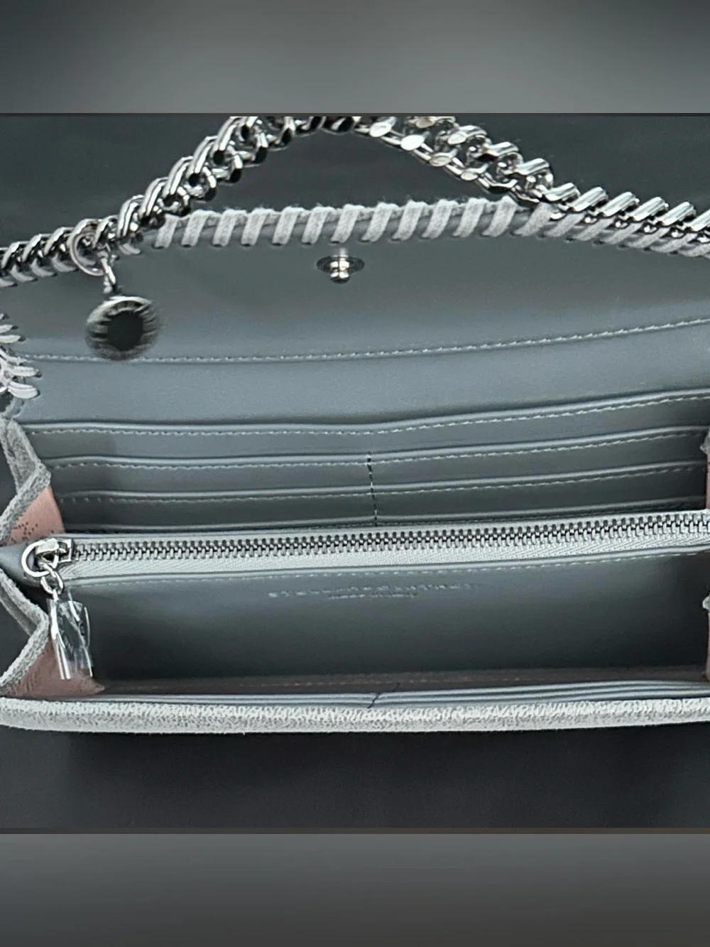 Stella McCartney Gray Silver Chain Wallet